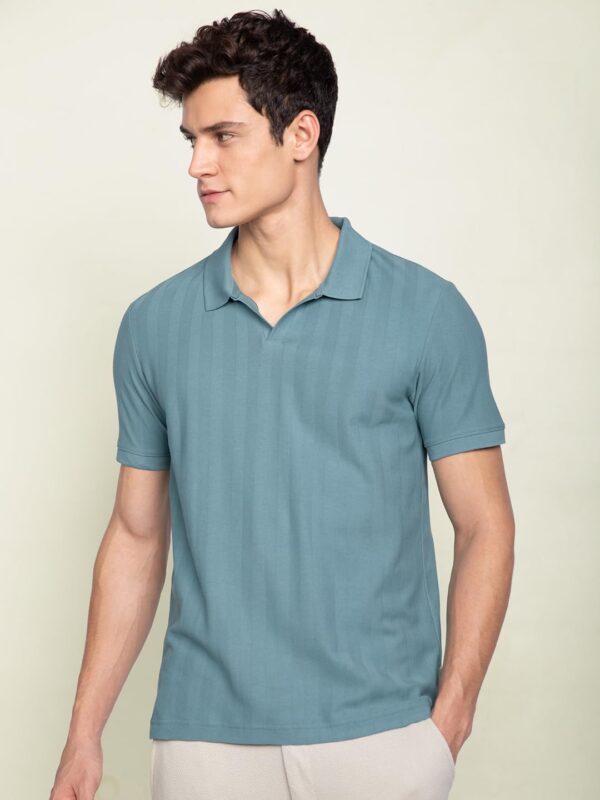 DAMENSCH Men's Statement Textured Regular Fit Polo T-Shirts | Premium Cotton, Herringbone Texture, Johnny Collar - Image 5