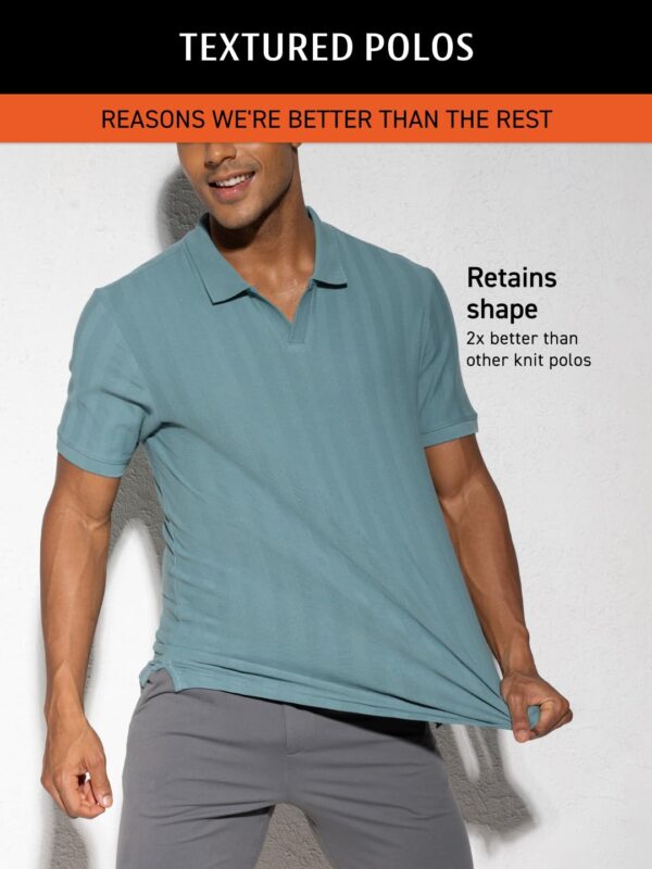 DAMENSCH Men's Statement Textured Regular Fit Polo T-Shirts | Premium Cotton, Herringbone Texture, Johnny Collar - Image 2