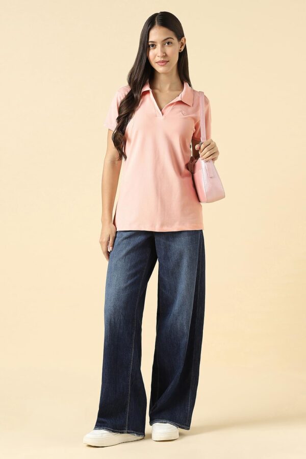 Allen Solly Women Cotton Classic Fit Solid Polo Without Button - Image 5