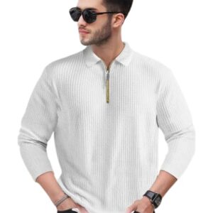 TELOXY_ Men Polo T-Shirt | Comfortable Cotton Blend Full Sleeve with Fashionable Zip Collar