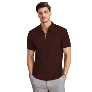 COMBRAIDED Men's Self-Design Polo Neck Polyester T-Shirt | Casual & Sportswear | Breathable & Lightweight | Stylish Fit for Men & Boys
