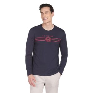 U.S. POLO ASSN. Men Cotton Regular Crew Neck Long Sleeve Brand Print T-Shirt