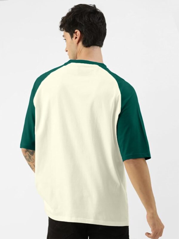 Veirdo® 100% Pure Cotton Oversized Loose Baggy Fit Drop Shoulder Round Neck Cool Front Chest Typographic Logo Printed Raglan Sleeve T-Shirt for Men (Colors: White, Black, Swanwhite, Beige & Grey) - Image 4