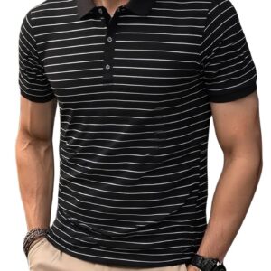 TAGDO Men's Striped Polo in Black & White Vertical (2036)