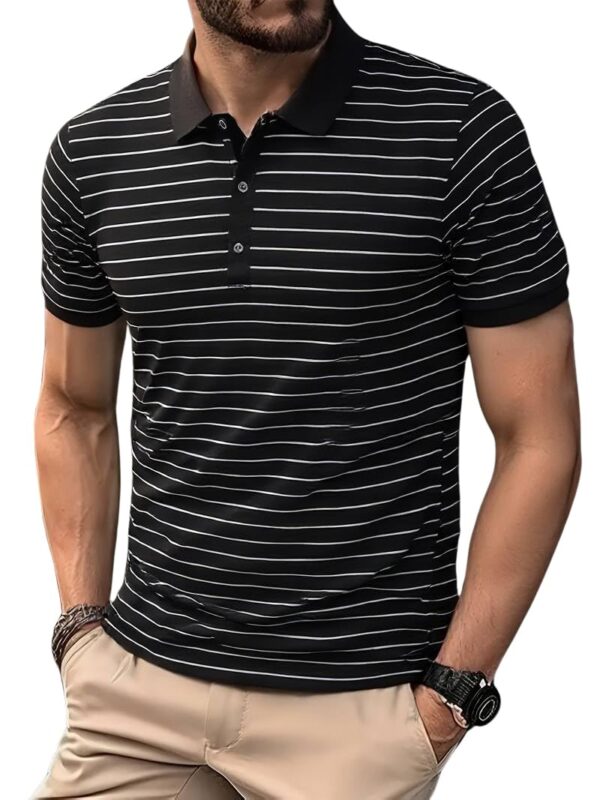 TAGDO Men's Striped Polo in Black & White Vertical (2036)