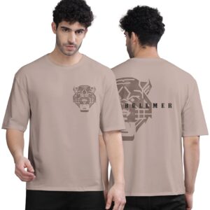 BULLMER Black Trendy Front and Back Printed oversized Round Neck T-shirt for men