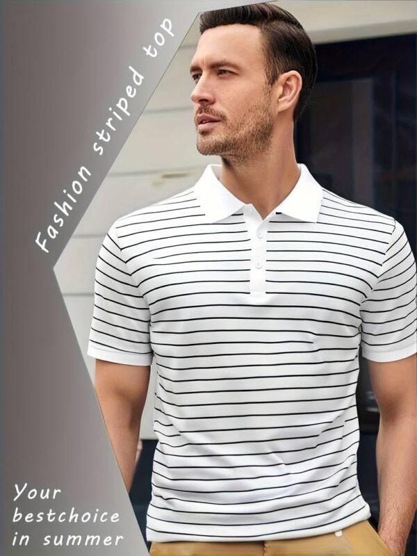 TAGDO Men's Striped Polo in Black & White Vertical (2036) - Image 3