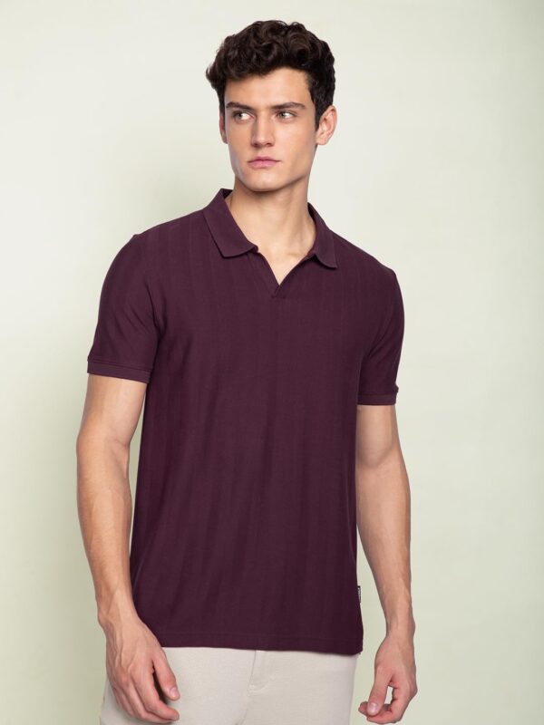 DAMENSCH Men's Statement Textured Regular Fit Polo T-Shirts | Premium Cotton, Herringbone Texture, Johnny Collar - Image 4