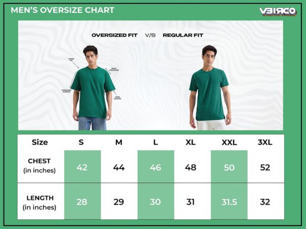 Veirdo® 100% Pure Cotton Oversized Loose Baggy Fit Drop Shoulder Round Neck Cool Front Chest Typographic Logo Printed Raglan Sleeve T-Shirt for Men (Colors: White, Black, Swanwhite, Beige & Grey) - Image 3