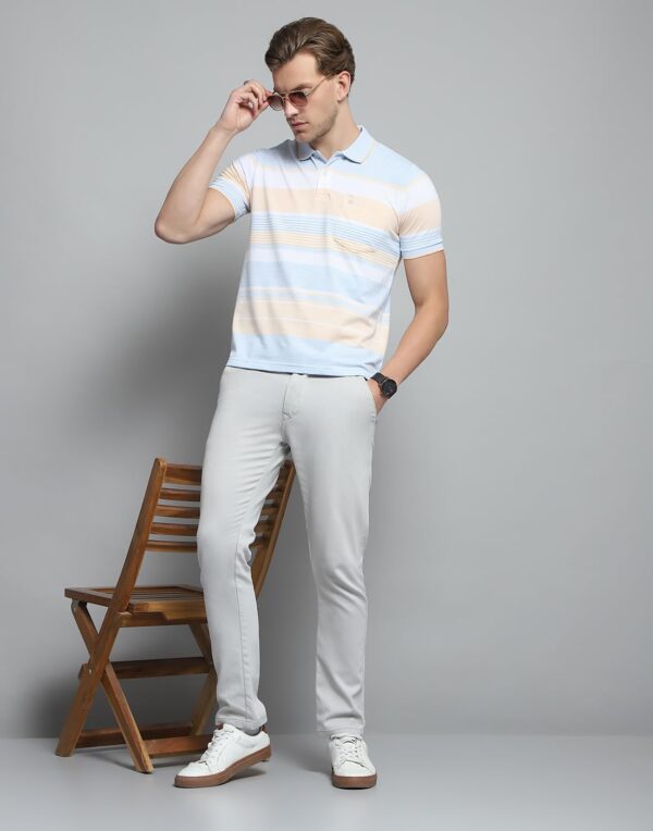 Monte Carlo Mens Cotton Blend Regular Fit Polo T-Shirt | Half Sleeve | Striped Pattern| Casual Everyday Wear | Stylish & Comfortable Tshirt - Image 5