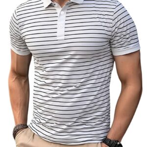 TAGDO Men's Striped Polo in Black & White Vertical (2036)