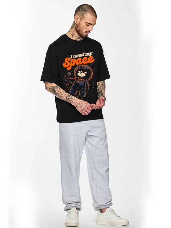 LEOTUDE Half Sleeve Oversized Cottonblend Round Neck Drop Shoulder Printed Men's T-Shirt (Color Black) - Image 5