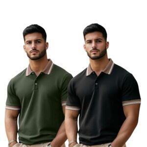 Veirdo® Pack of 2 Pure 100% Cotton Regular Fit Classic Polo Collar T-Shirts for Men & Boys