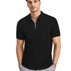 KAJARU Men's Polyster Blend Regular Fit T-Shirt with Half Sleeve Chain Polo Collar V-Neck Standard Length and Classic Style