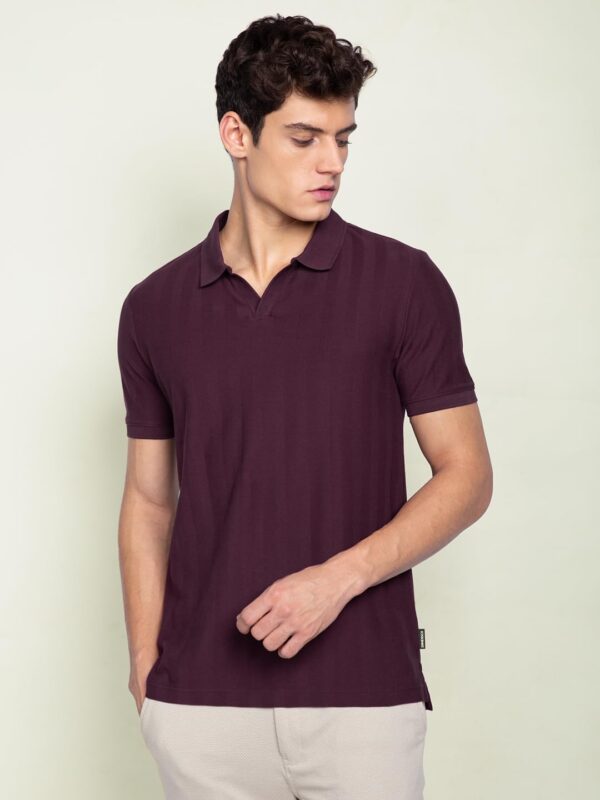DAMENSCH Men's Statement Textured Regular Fit Polo T-Shirts | Premium Cotton, Herringbone Texture, Johnny Collar - Image 5