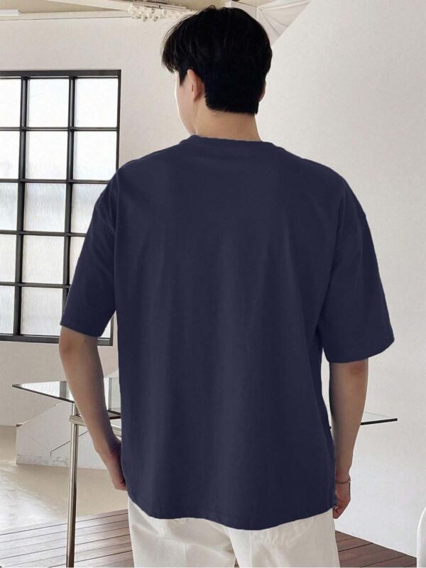 LEOTUDE Man Cotton Blend Graphic Print Round Neck Half Sleeve Drop Shoulder Oversized T Shirt (Color Navy Blue) - Image 4