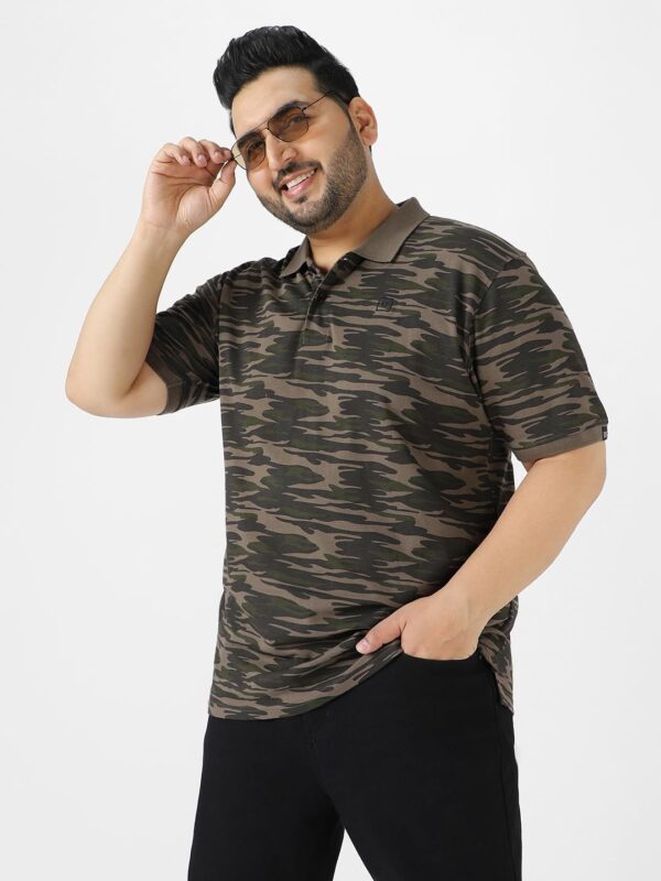 Urbano Plus Men's Green Military Camouflage Printed Regular Fit Cotton Polo T-Shirt - Image 2
