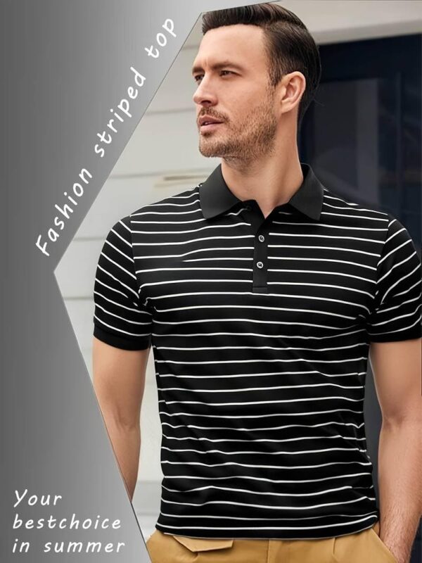 TAGDO Men's Striped Polo in Black & White Vertical (2036) - Image 3