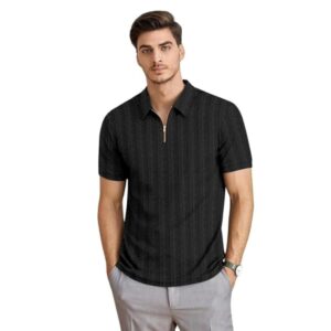 COMBRAIDED Men’s Polo Neck Textured Polycotton Short Sleeve T-Shirt – Casual Regular Fit for Daily Comfort & Style