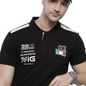 The Indian Garage Co Men Cotton Slim Fit Placement Print Polo Collar Tshirt