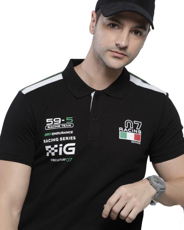 The Indian Garage Co Men Cotton Slim Fit Placement Print Polo Collar Tshirt