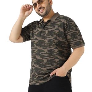 Urbano Plus Men's Green Military Camouflage Printed Regular Fit Cotton Polo T-Shirt