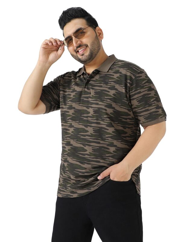 Urbano Plus Men's Green Military Camouflage Printed Regular Fit Cotton Polo T-Shirt