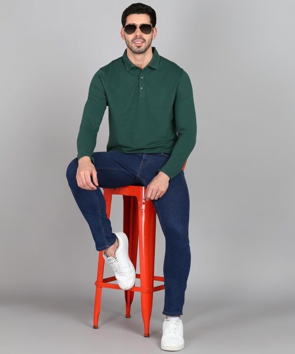 Alan Jones Clothing Men's Cotton Regular Fit Solid Full Sleeves Polo T-Shirt - Image 3