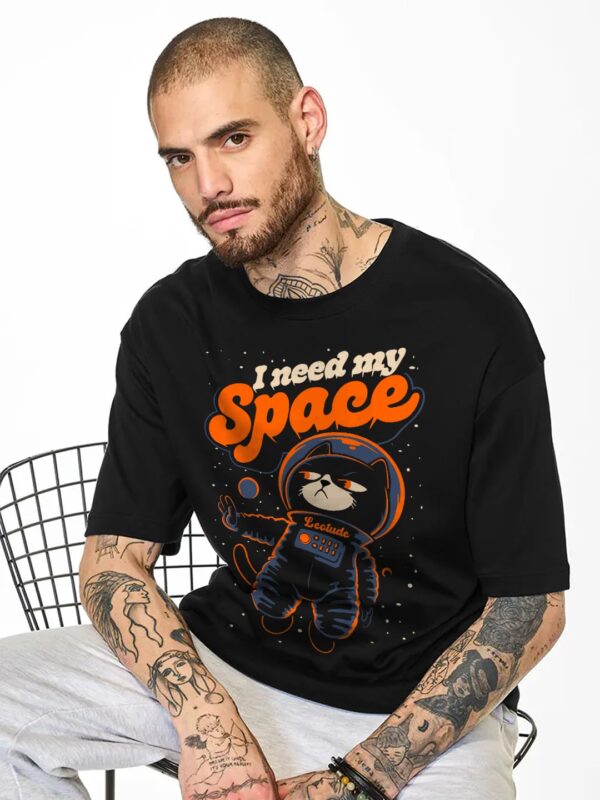 LEOTUDE Half Sleeve Oversized Cottonblend Round Neck Drop Shoulder Printed Men's T-Shirt (Color Black) - Image 3