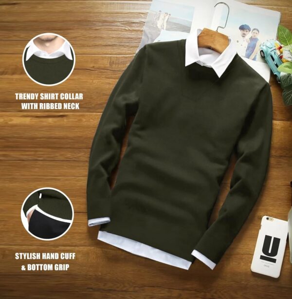 Jump Cuts Mens Solid Polo Neck Full Sleeve Navy and White Cotton Slim Fit T-Shirt - Image 4