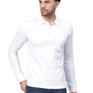 FLEXIMAA Men's Cotton Polo Neck Full Sleeve T-Shirt with Pocket