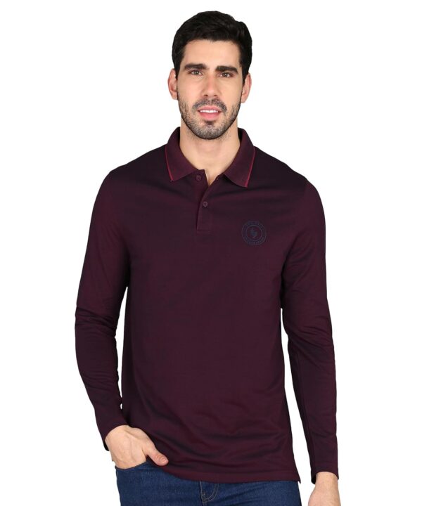 Alan Jones Clothing Men's Cotton Regular Fit Solid Full Sleeves Polo T-Shirt