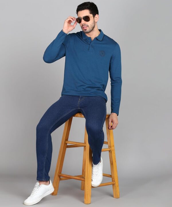 Alan Jones Clothing Men's Cotton Regular Fit Solid Full Sleeves Polo T-Shirt - Image 3