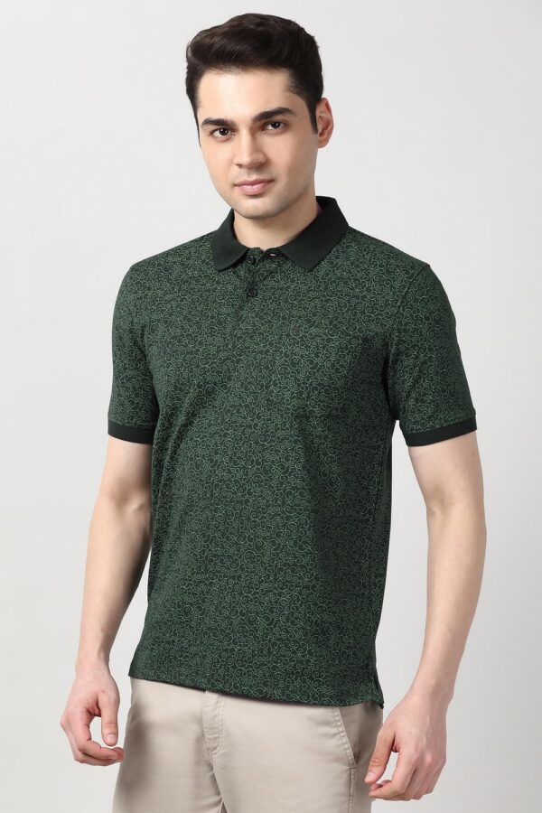 Peter England Men's Cotton Abstract Floral Print Polo Shirt – Casual Wear | Stylish & Breathable - Image 2