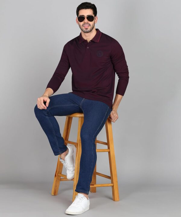 Alan Jones Clothing Men's Cotton Regular Fit Solid Full Sleeves Polo T-Shirt - Image 3