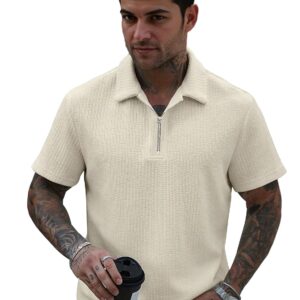 Jump Cuts Mens Polyester Relaxed Fit Textured Polo Neck Half Sleeve Light Grey T-Shirt XL