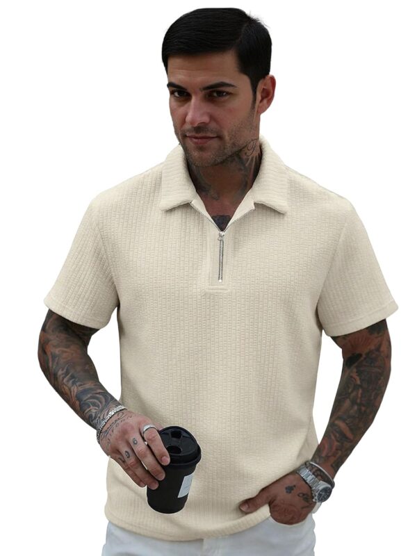 Jump Cuts Mens Polyester Relaxed Fit Textured Polo Neck Half Sleeve Light Grey T-Shirt XL