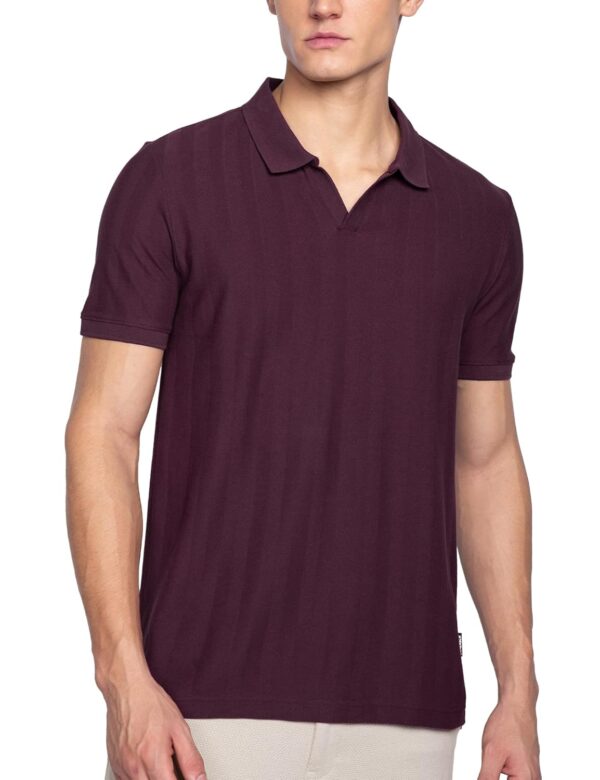 DAMENSCH Men's Statement Textured Regular Fit Polo T-Shirts | Premium Cotton, Herringbone Texture, Johnny Collar