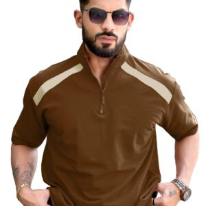 Maniac||High Neck Tshirt for Men||3/4th Sleeve||Half Zipper Regular Fit Tshirt for Men||Turtle Neck Tshirts for Men