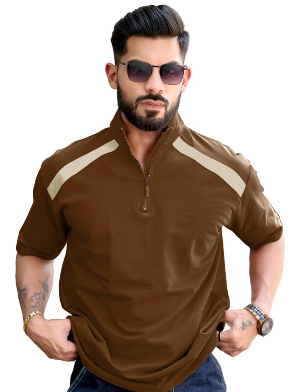 Maniac||High Neck Tshirt for Men||3/4th Sleeve||Half Zipper Regular Fit Tshirt for Men||Turtle Neck Tshirts for Men