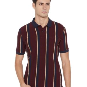Peter England Men's 100% Cotton Vertical Striped Polo Shirt – Casual Wear | Sleek & Comfortable