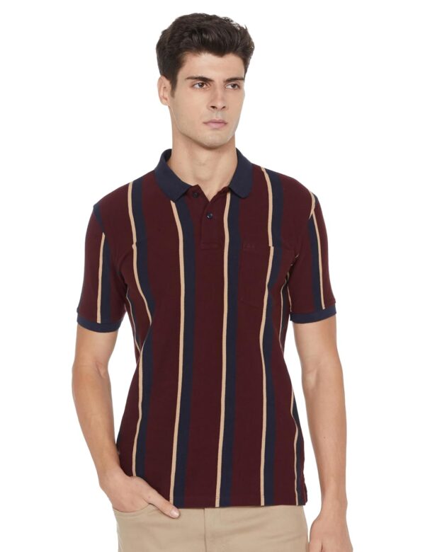Peter England Men's 100% Cotton Vertical Striped Polo Shirt – Casual Wear | Sleek & Comfortable