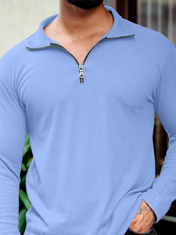 KAJARU Men's Polyester Blend T Shirt with Spread Collar Neck Line Zipper Closure Full Sleeves Solid Pattern Regular Fit and Standard Length - Image 4