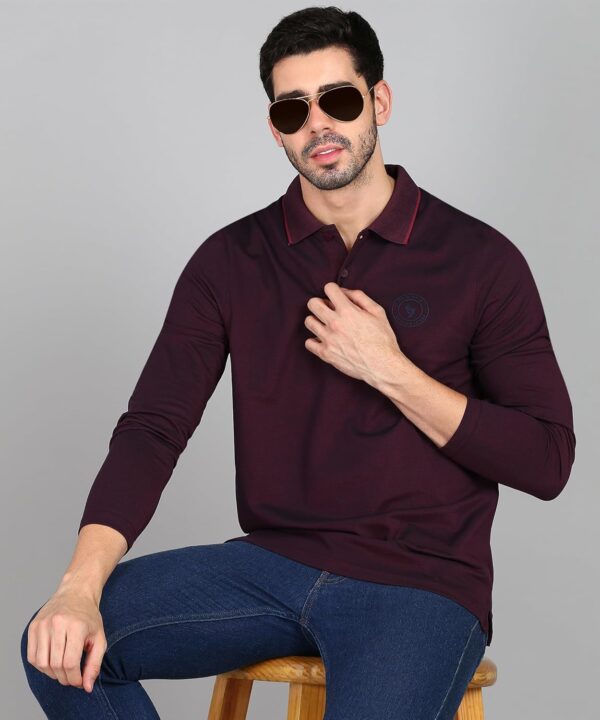 Alan Jones Clothing Men's Cotton Regular Fit Solid Full Sleeves Polo T-Shirt - Image 5