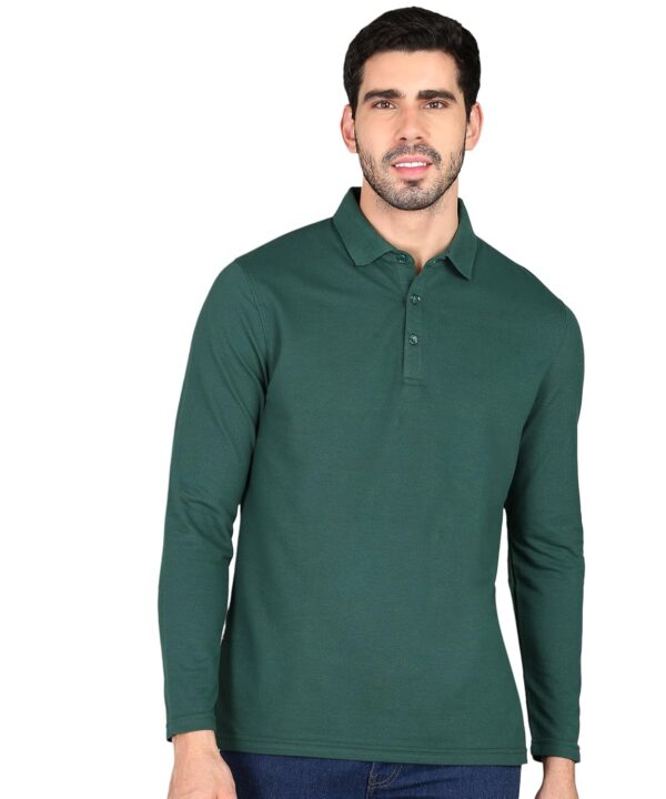 Alan Jones Clothing Men's Cotton Regular Fit Solid Full Sleeves Polo T-Shirt
