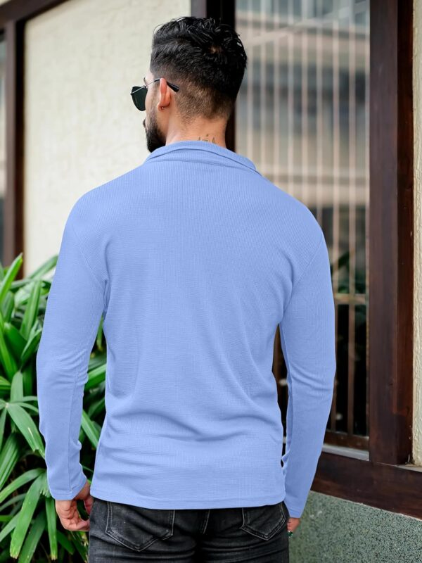 KAJARU Men's Polyester Blend T Shirt with Spread Collar Neck Line Zipper Closure Full Sleeves Solid Pattern Regular Fit and Standard Length - Image 3