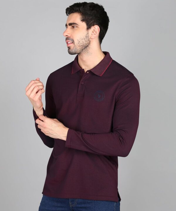Alan Jones Clothing Men's Cotton Regular Fit Solid Full Sleeves Polo T-Shirt - Image 2