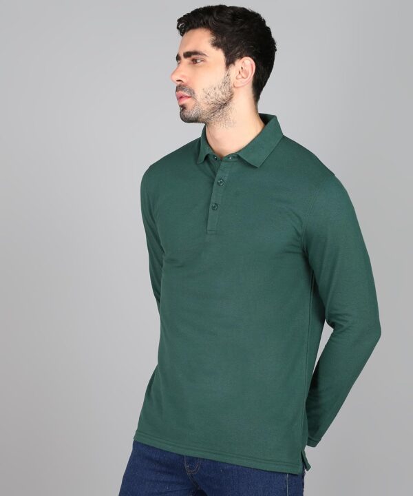 Alan Jones Clothing Men's Cotton Regular Fit Solid Full Sleeves Polo T-Shirt - Image 2