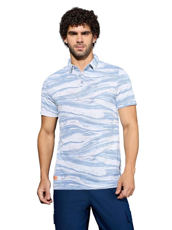 TECHNOSPORT Men's Polyester Slim Fit All Over Print Polo Neck Half Sleeve T-Shirt with Technocool+,SPF50+ and Quick Dry