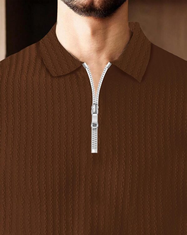 Polo T-Shirt for Men with Zipper Neck || Texture Fabric Polo Tshirt - Image 4